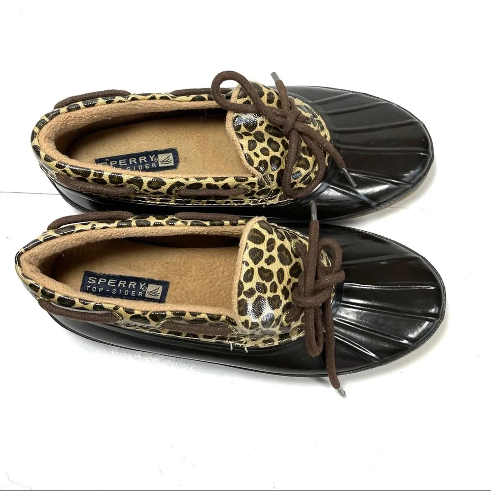 Sperry Top Sider Duck Boots Women’s Size 7 Leopard Print Rubber‎